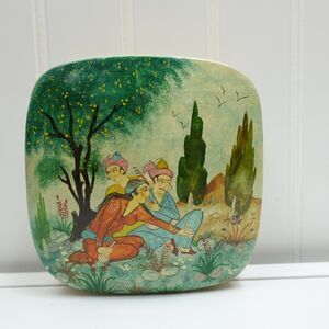 Vintage Paper Mache Box Hand Painted Miniature Art Calligraphy